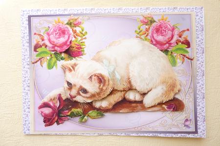 Sweet Vintage Cat with Roses by Rosina Walker