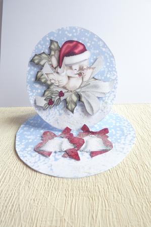 Robin in Santa Hat with Christmas Bells Rocker Card by Rosina Walker