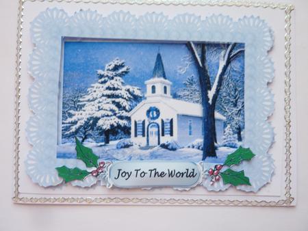 Winter Church Scene with Lace Frame by Rosina Walker