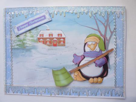 Penquin Shovelling Snow by Rosina Walker