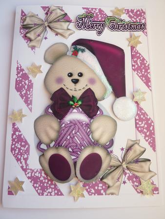 Cute Little Teddy in Red with Gold Bows by Rosina Walker