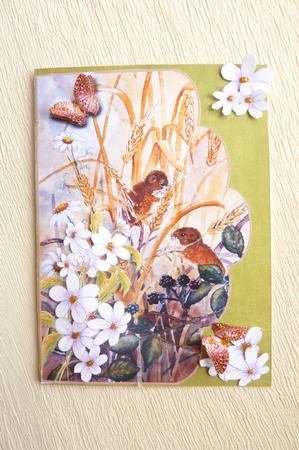 Field Mice and Daisies Scalloped Edge Decoupage Card by Rosina Walker