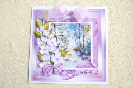 Forest Stream with Floral Frame Decoupage by Rosina Walker
