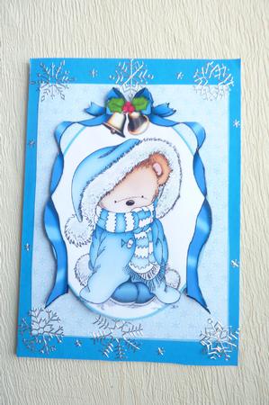 Snuggle Bear Christmas Blue Quick Card by Rosina Walker