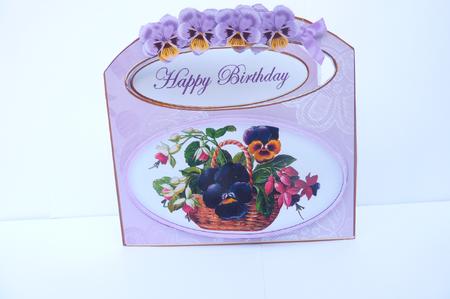Pansy Basket Happy Birthday Aperture Decoupage Card Mini Kit by Rosina Walker