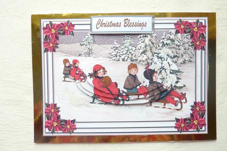 Sledging in the Snow Pyramid Card Front by Rosina Walker