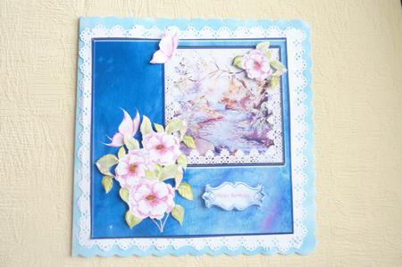 8x8 Silk with Camelia and Waterfall Scene Decoupage Sheet by Rosina Walker