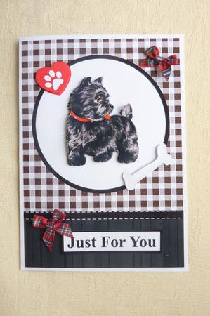 Scottie Dog Gingham Card Front with Decoupage by Rosina Walker