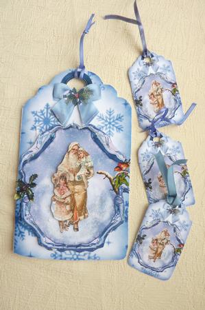 Vintage Children with Lovely Santa in the Snow on Tag by Rosina Walker