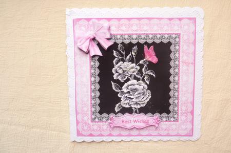 8x8 Black and White Roses with Butterfly Decoupage Sheet by Rosina Walker