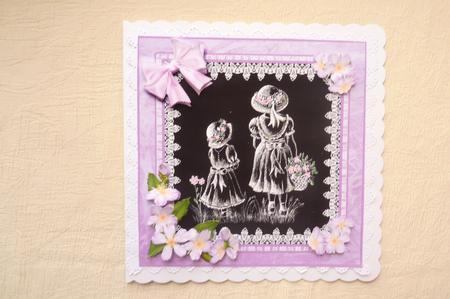 8x8 Best Friends Picking Flowers in Black and White by Rosina Walker