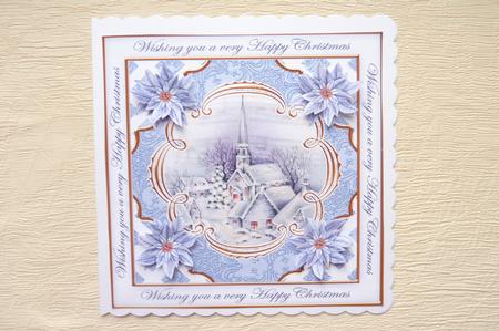 Blue Church Happy Christmas Lattice Corner 8in Topper by Rosina Walker