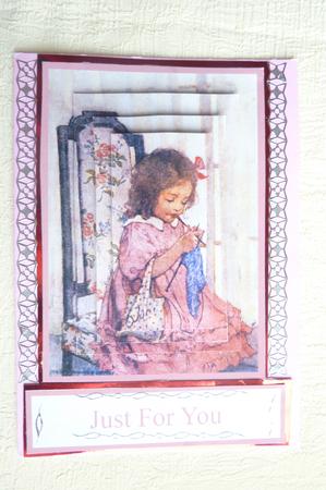 Little Girl Knitting Pyramage Card by Rosina Walker