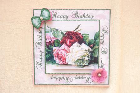 Happy Birthday Vintage Painted Roses Decoupage Topper by Rosina Walker