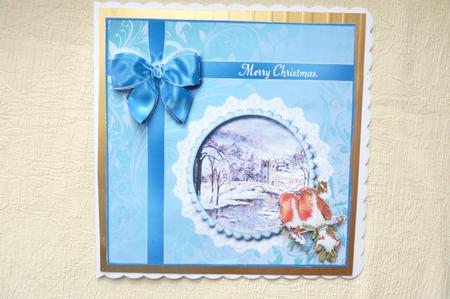 8x8 Church with 2 Robins and Bow Decoupage by Rosina Walker