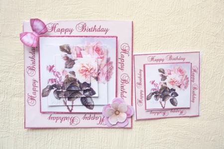 Happy Birthday Vintage Painted Pink Roses Decoupage Topper by Rosina Walker