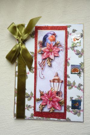 Large Dl Pretty Poinsettias & Robin by Rosina Walker