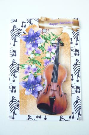 Violin with Cascading Flowers on a Tag by Rosina Walker
