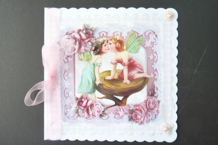 Kissing Faeries in a Pink Rose Frame 8x8 by Rosina Walker