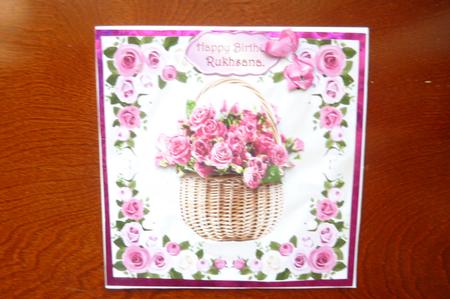 Basket of Roses in Rose Frame with Bow 8x8 by Rosina Walker