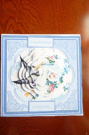 Baby Boy and Stork Card with Petal Stacker by Rosina Walker