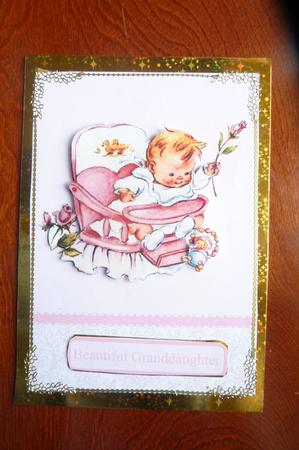 New Baby Girl Vintage Card Front & Decoupage by Rosina Walker