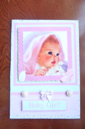 New Baby Girl Lace Frame Decoupage Card by Rosina Walker