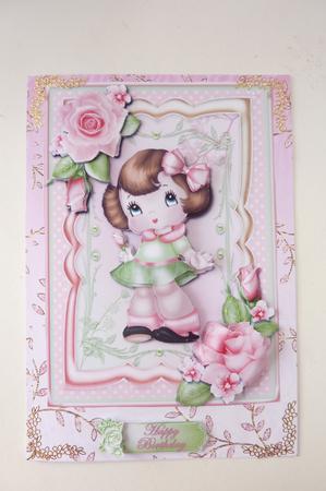 Cute Girl with Pink Roses 7x5 Card Front by Rosina Walker