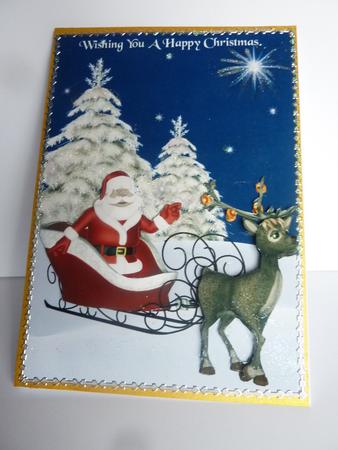Santa & His Reindeer Decoupage Quick Card Front by Rosina Walker
