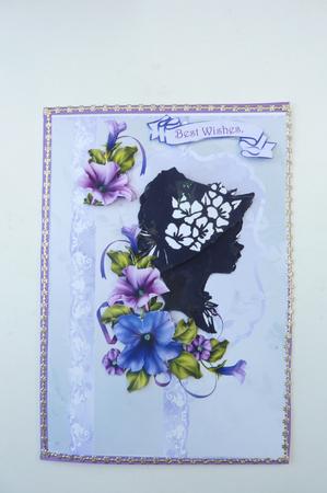 Silhouette Lady in Hat with Petunias by Rosina Walker