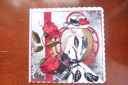 Beautiful Lady in Black and White & Red Roses by Rosina Walker