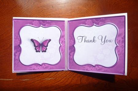 Burgandy Butterfly Thank You Square Card Insert by Rosina Walker