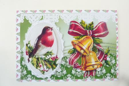Red Robin Oval Frame with Christmas Bells A4 by Rosina Walker