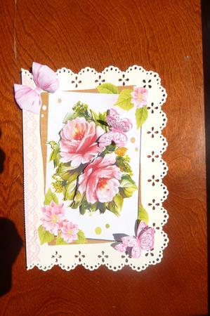 Pretty Pink Roses with Butterflies and Bow by Rosina Walker