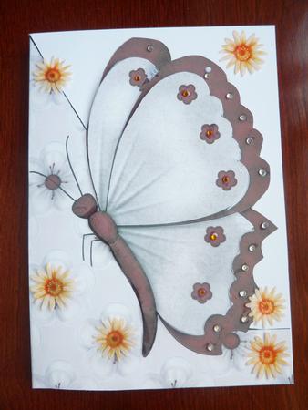 Red & White Butterfly A5 Shaped Front Print and Fold Card by Rosina Walker