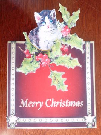 Vintage Christmas Kitten Over the Edge by Rosina Walker
