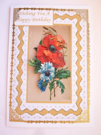 Poppy and Cornflower on Lace by Rosina Walker