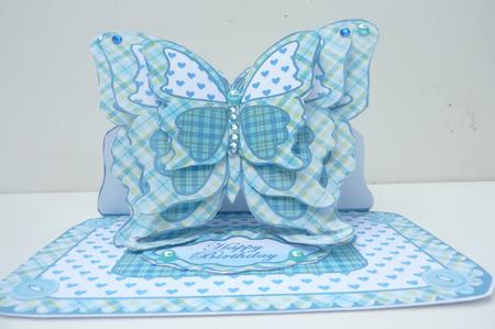 Layered Easel Card-butterfly-blue Hearts by Rosina Walker