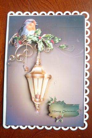Christmas Robin on Street Lamp A4 by Rosina Walker