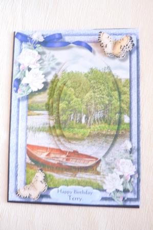 Lake Scene with Roses and Butterflys by Rosina Walker