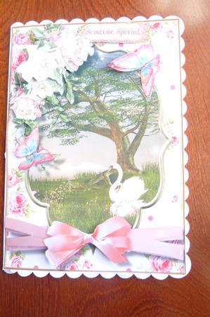 Beautifu Roses with a Swan Scene  by Rosina Walker