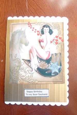 Cowboy Ride Pinup Card Topper with Decoupage by Rosina Walker