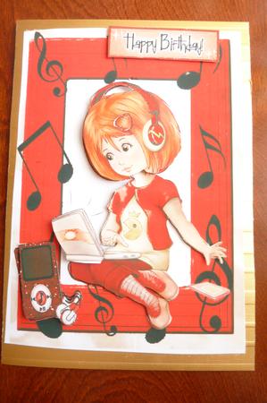 Girl with Her Laptop in Red & Mp3 Player Lets Make Music by Rosina Walker