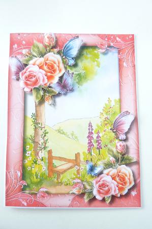 A5 Beautiful Rosy Glow Roses and Butterfly's  by Rosina Walker