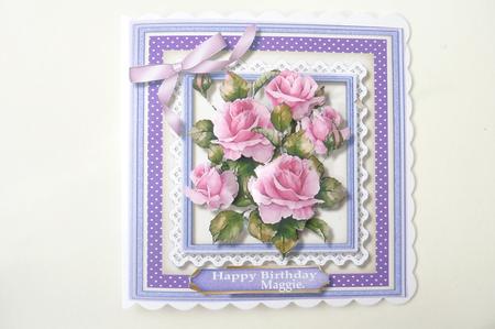 Beautiful 8x8 Card Front ,with Stunning Lilac Roses, 2 by Rosina Walker