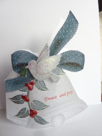 Xmas Bell Shaped Card with Decoupaged Dove by Rosina Walker