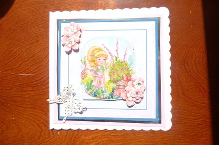 Girl Working in the Garden with Flowers 7x7 Card by Rosina Walker