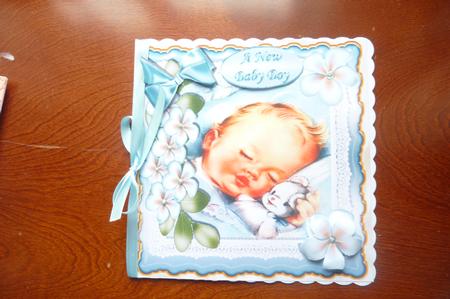 Sleepy Baby Boy Cuddling His Teddy with Flowers 8x8 by Rosina Walker