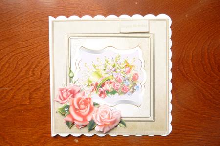 Pink Tulips and Pink Roses 7x7 Card and Decoupage by Rosina Walker