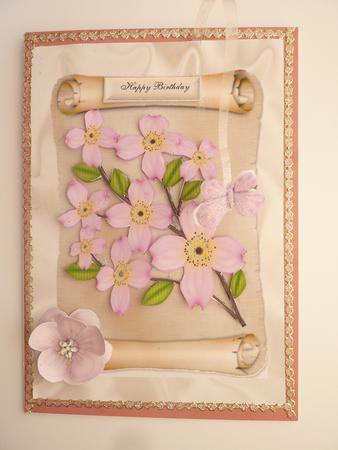 Pink Flowers on a Scroll by Rosina Walker
